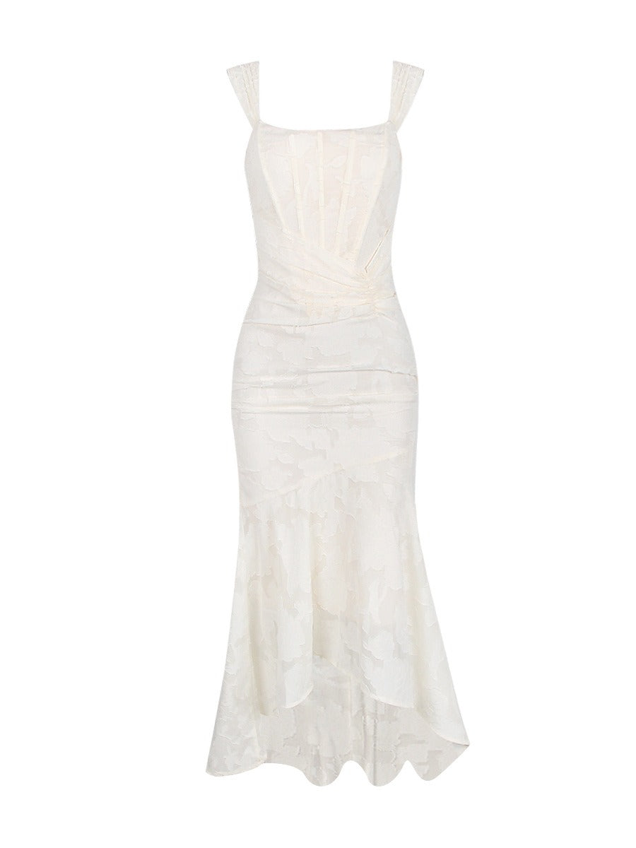 Lace fishbone suspender dress, slim fit, buttocks wrapped, fishtail dress, French dress, female