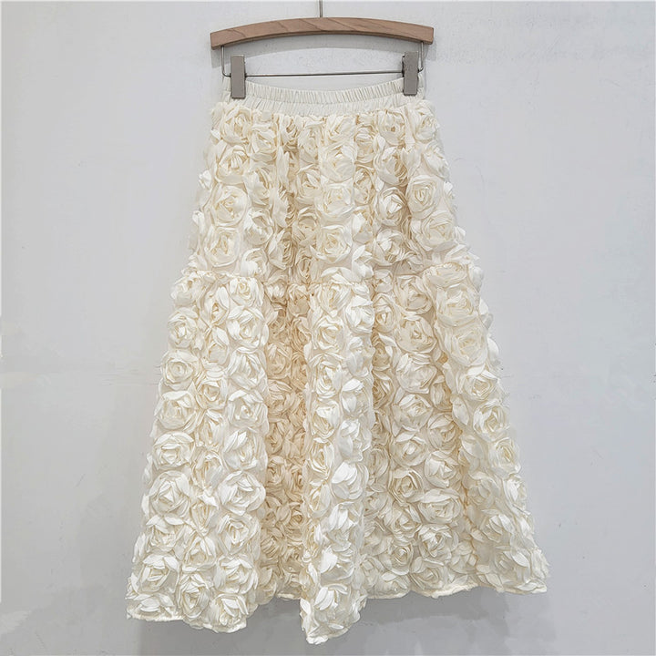 Half skirt French three-dimensional flower high waist fashion A-line half skirt long skirt