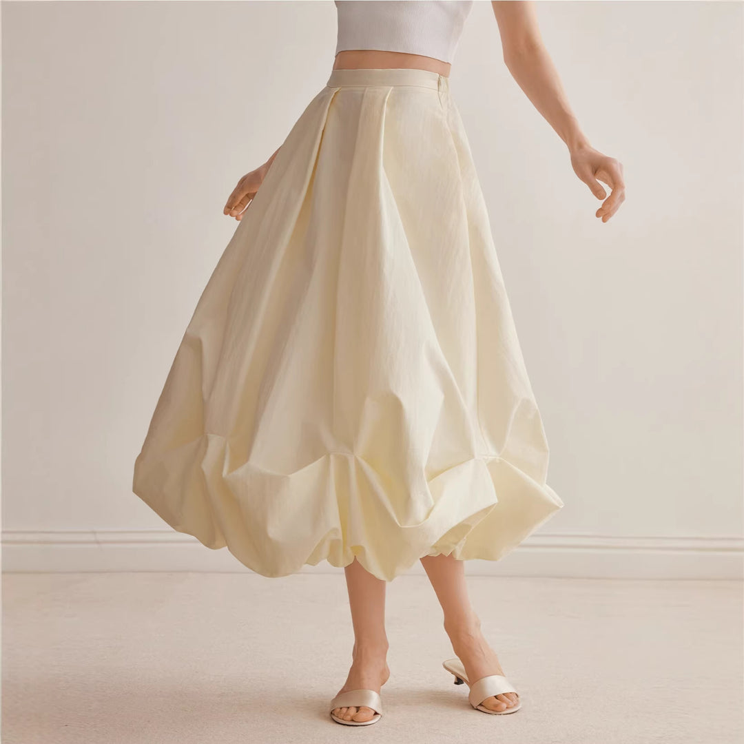 Chic Bubble Skirt Women Spring Summer Design Pleated Hem Mini A-Line Skirt