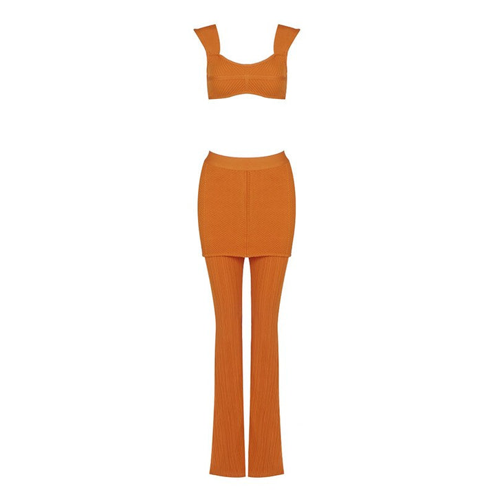 Tank Top Pants Two Piece Set Camisole Stretch Knit Flare Pants Bandage Crop Tops Full Length Pants Suit New High Quality