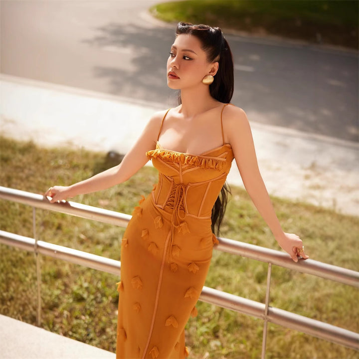 Elegant Fishbone Mesh Strapless Fitted Waist Long Dress for Women