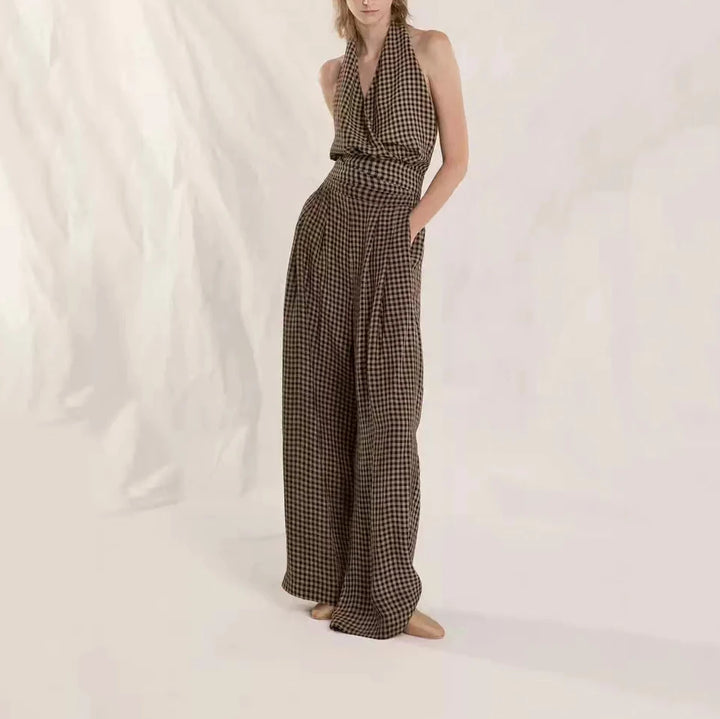 Commuter Loose y2k Elastic High Waist Tie Wide Leg Casual Pants Vintage Plaid Loose Hundred Women&