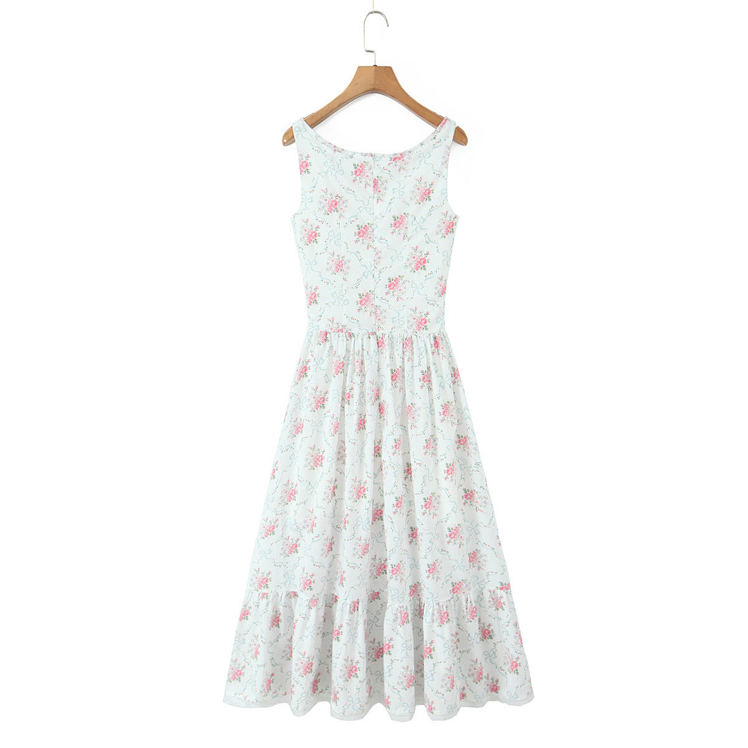 Rose floral bow mid length dress