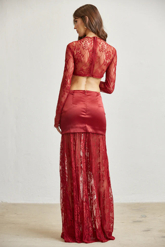 Satin & Lace Cutout Maxi