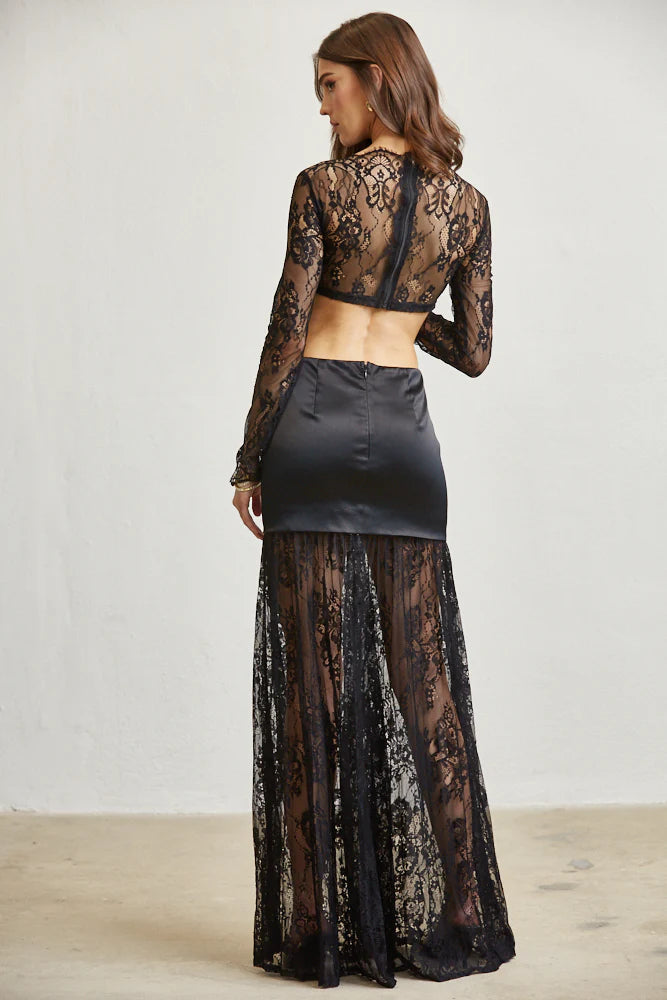Satin & Lace Cutout Maxi