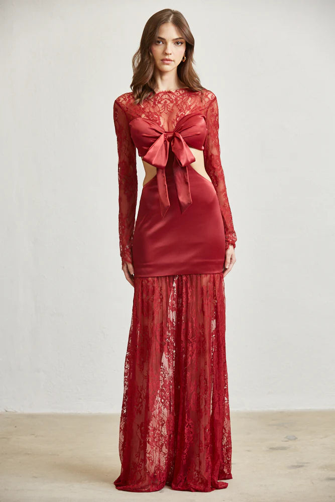 Satin & Lace Cutout Maxi