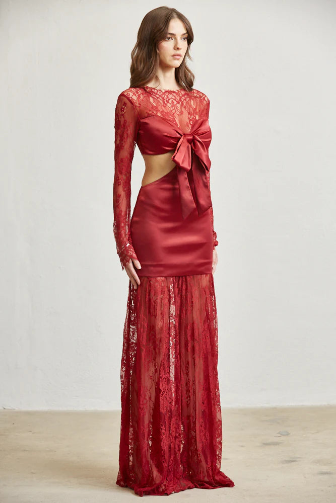 Satin & Lace Cutout Maxi