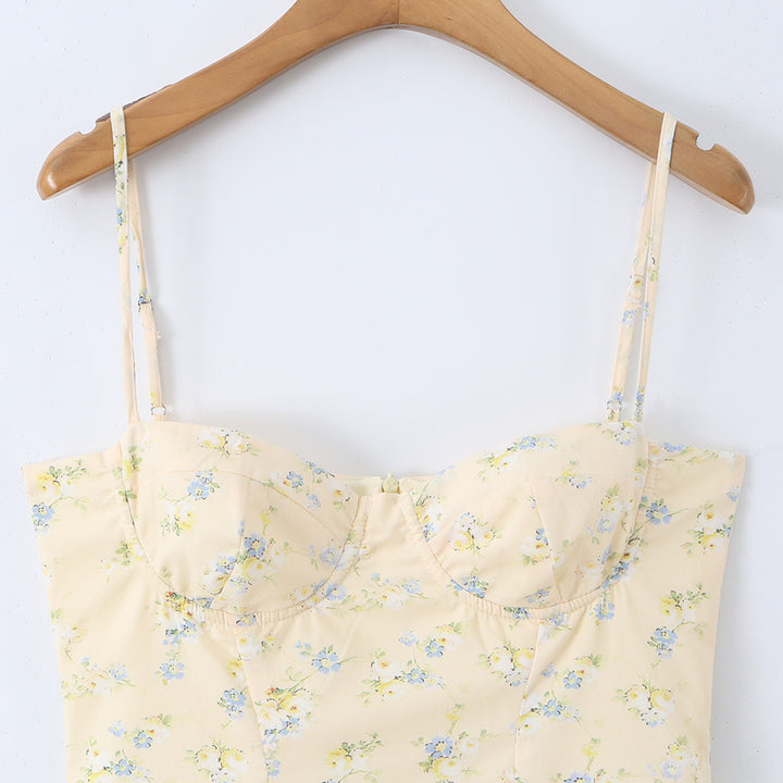 Holiday style floral waist cinching camisole dress