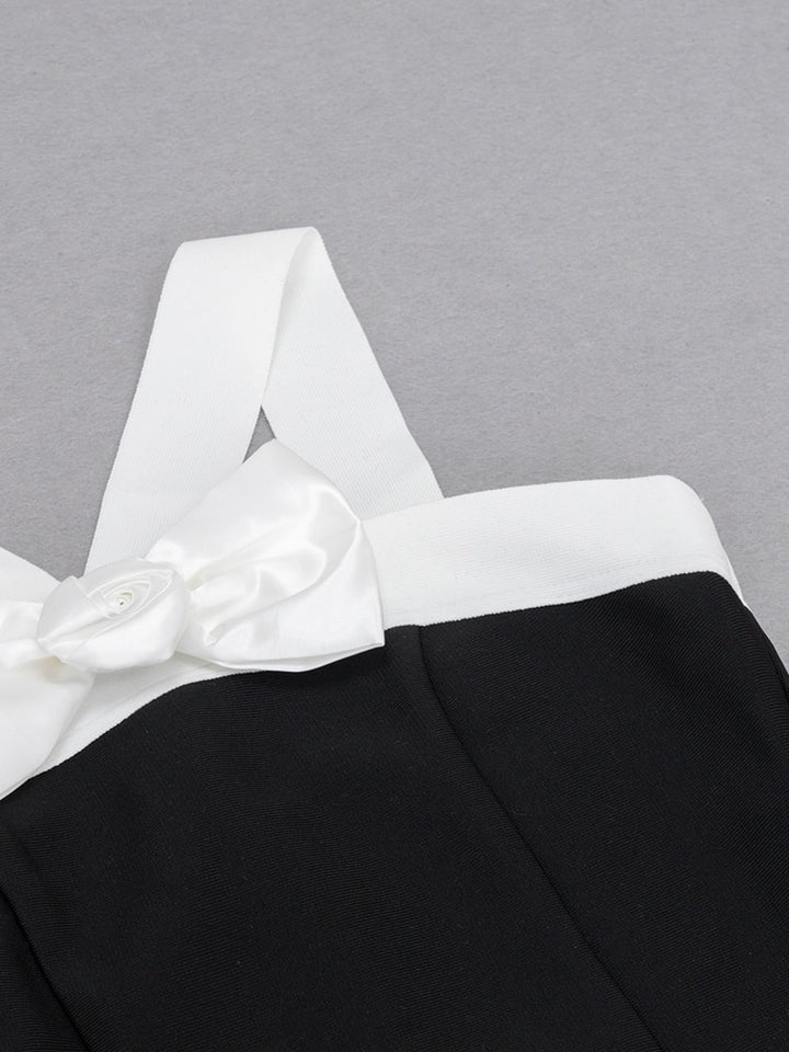PB Summer New Sexy Black White Combo Bow Elegant Celebrity Club Party Bodycon Bandage Dress