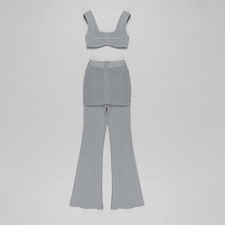 Tank Top Pants Two Piece Set Camisole Stretch Knit Flare Pants Bandage Crop Tops Full Length Pants Suit New High Quality