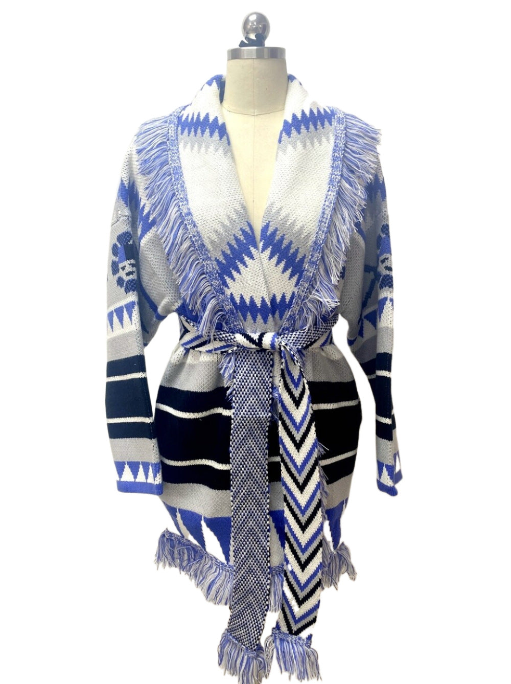 Autumn And Winter Medium Long Jacquard Sweater Coat Loose Thickened Vintage Wool Blended Knitting Cardigan