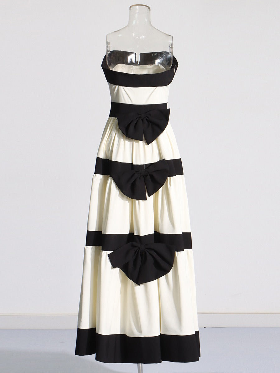 French elegant style large hem strapless skirt