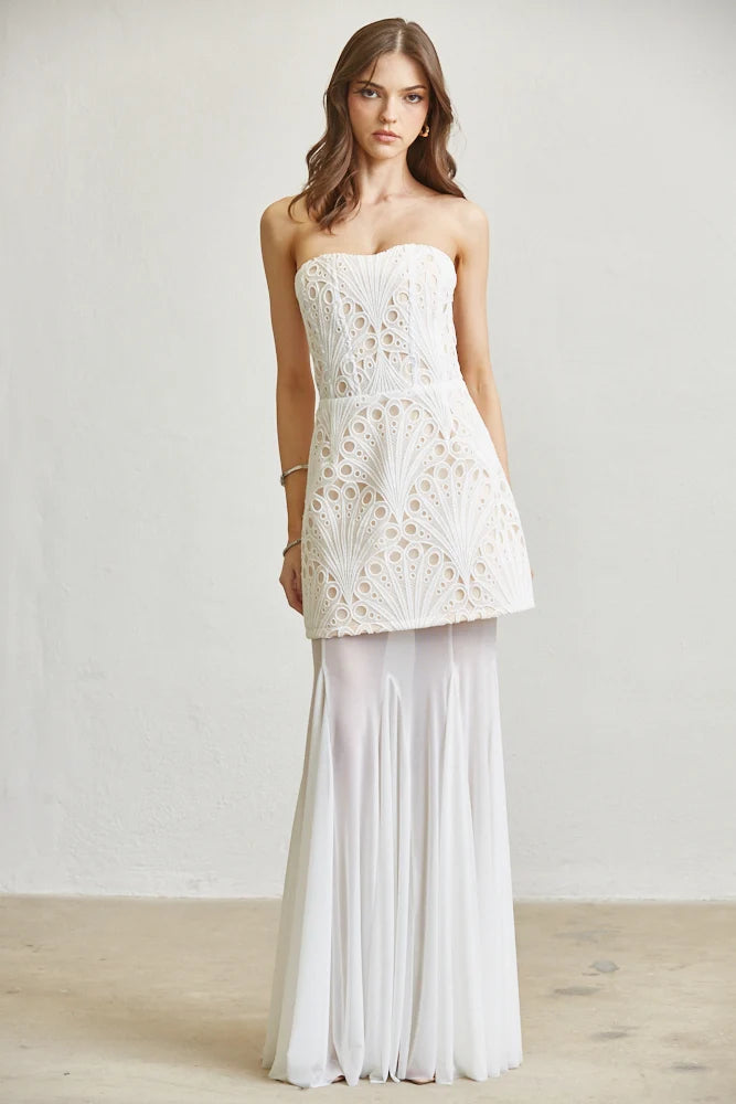 Monaliza Embroidered Lace Strapless Top &amp; Skirt Set