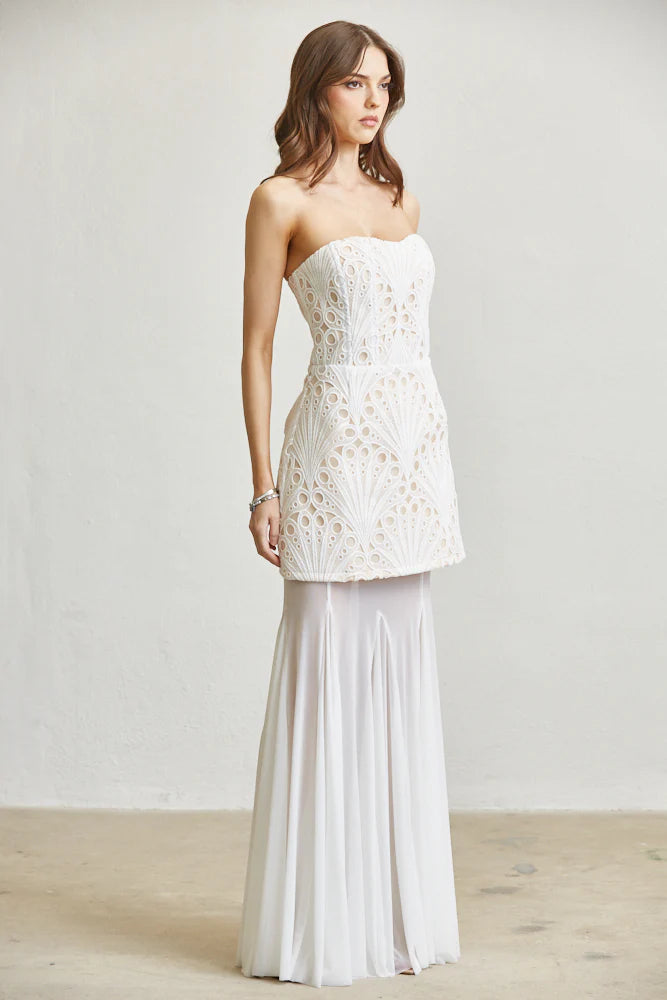 Monaliza Embroidered Lace Strapless Top &amp; Skirt Set