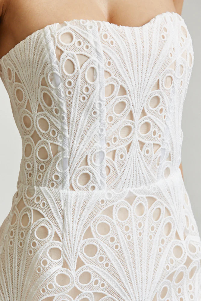 Monaliza Embroidered Lace Strapless Top &amp; Skirt Set