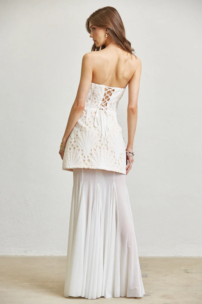 Monaliza Embroidered Lace Strapless Top &amp; Skirt Set
