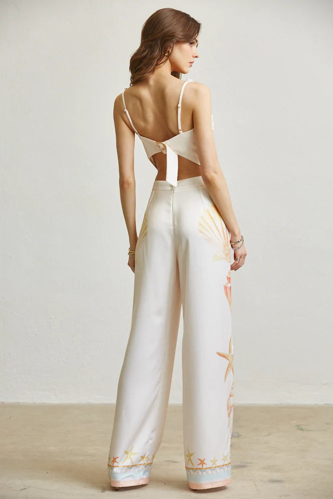 Seashell Pearl Strap Satin Top &amp; Pant Set