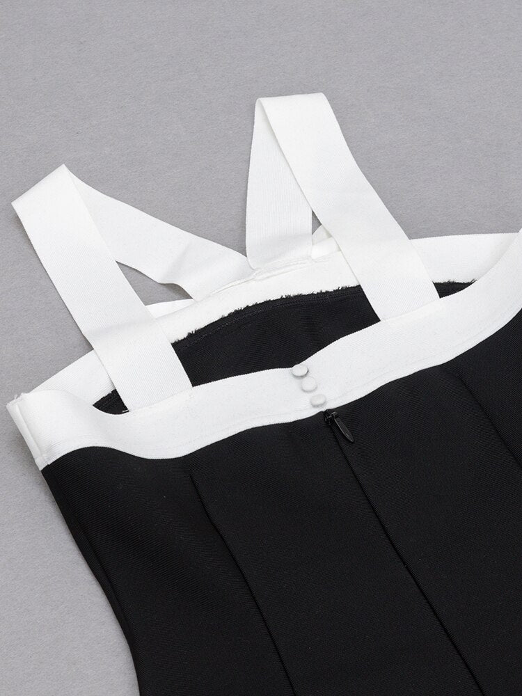 PB Summer New Sexy Black White Combo Bow Elegant Celebrity Club Party Bodycon Bandage Dress