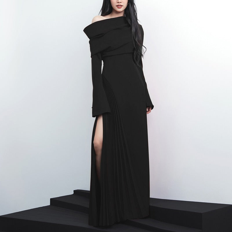 Vietnamese niche high-end stacked off shoulder dress women&