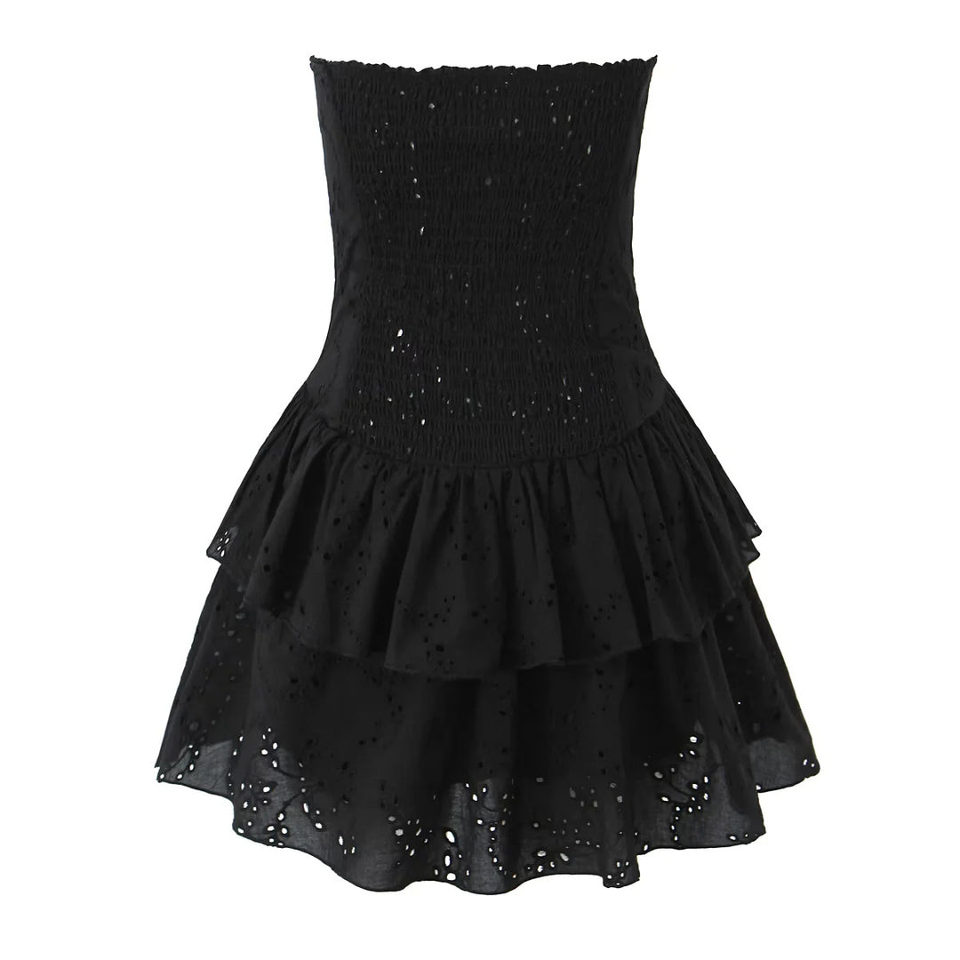 Embroidered fishbone strapless dress