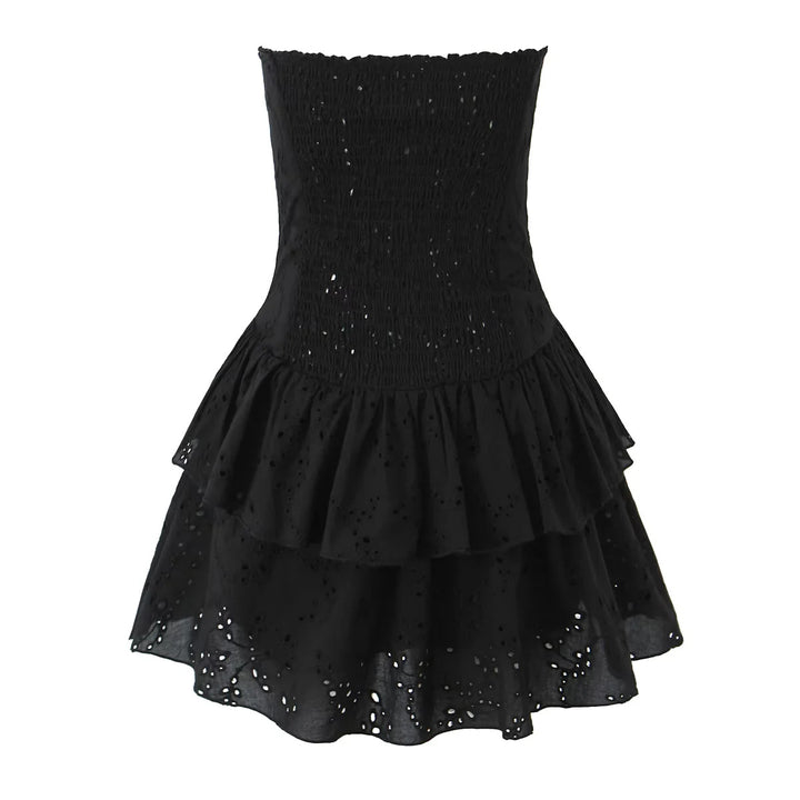 Embroidered fishbone strapless dress
