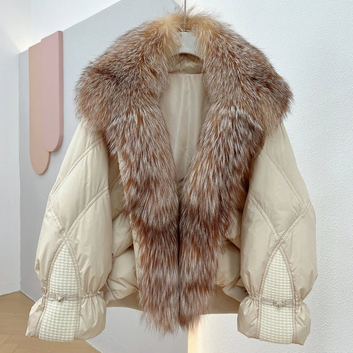 Janveny Natural Silver Fox Fur Collar Women&