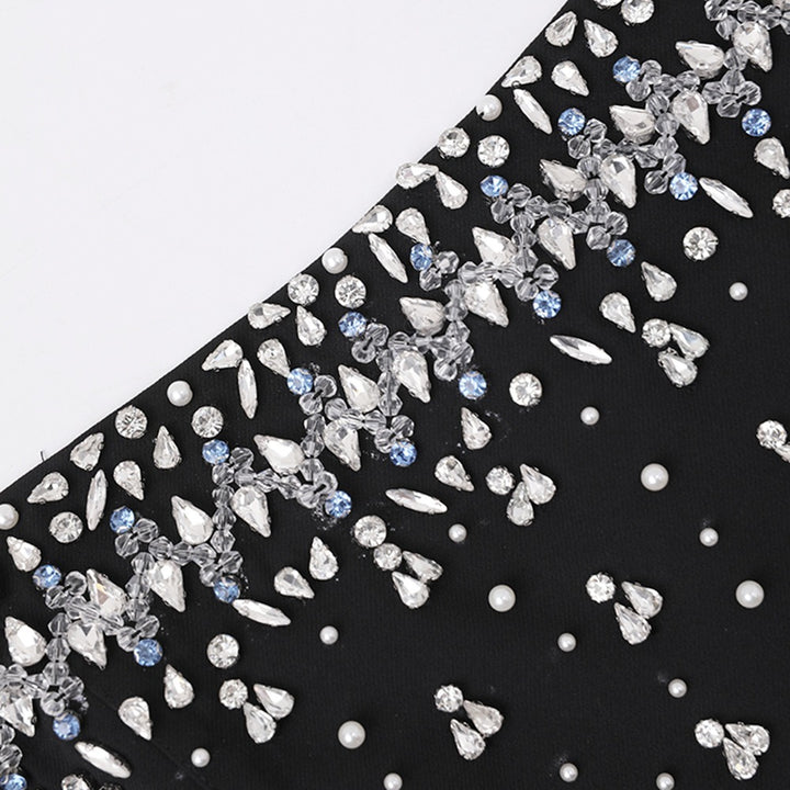 French heavy industry high-end feeling diamond studded nail bead strapless long dress for women&