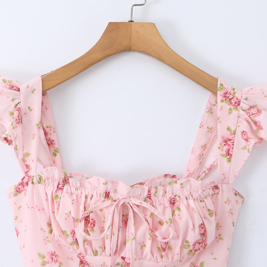 French gentle style rose mid length dress