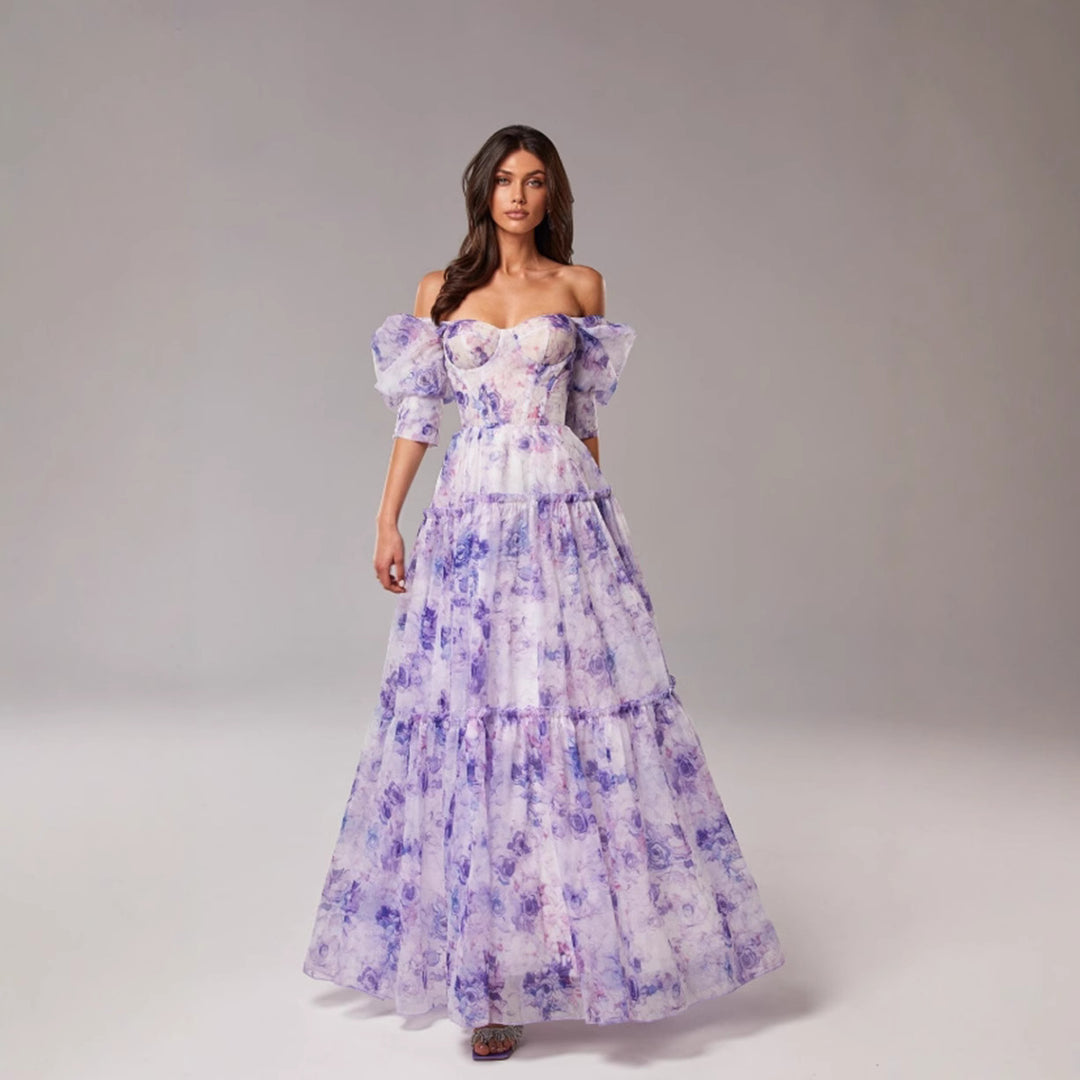 Shoulder-baring Elegant Organza Long Formal Evening Dress for Women Fashionable and Chic Spring/Summer Style