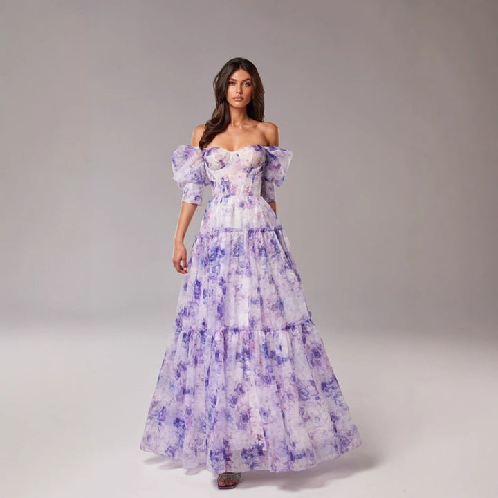 Shoulder-baring Elegant Organza Long Formal Evening Dress for Women Fashionable and Chic Spring/Summer Style