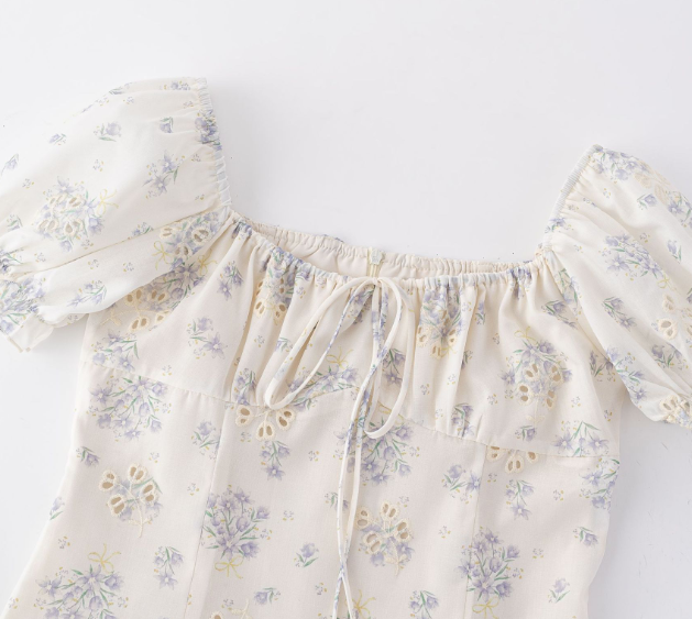 Long skirt sexy square neck floral dress