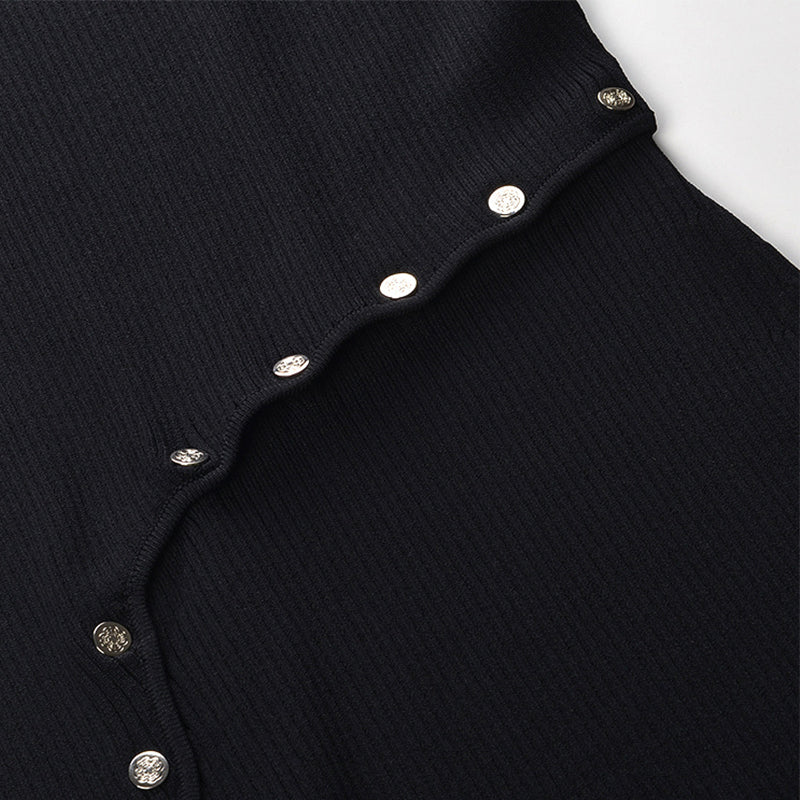 French style slim fit and slimming design button decoration hem slit dress