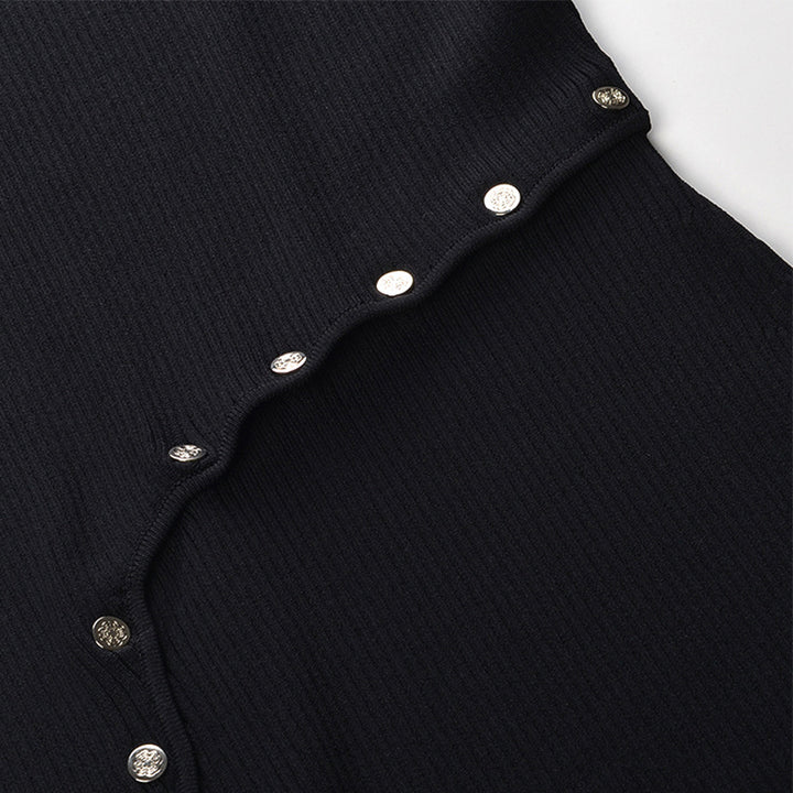 French style slim fit and slimming design button decoration hem slit dress