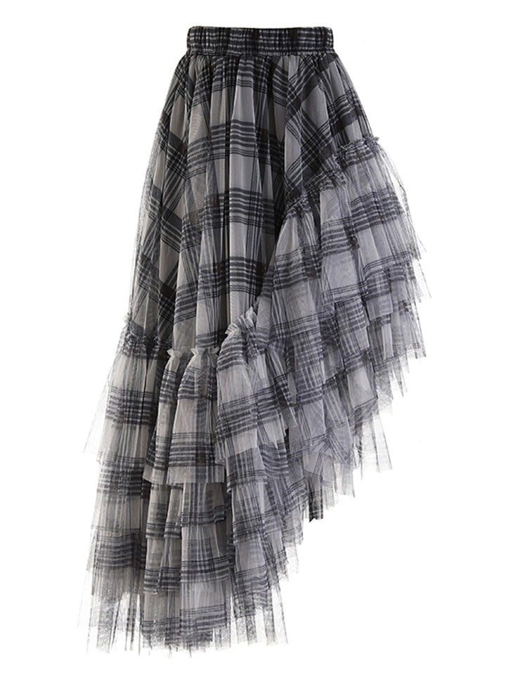 New Plaid Irregular Skirt For Women High Waist A Line Loose Vintage Asymmetrical Hem Skirts Female Summer Clothing