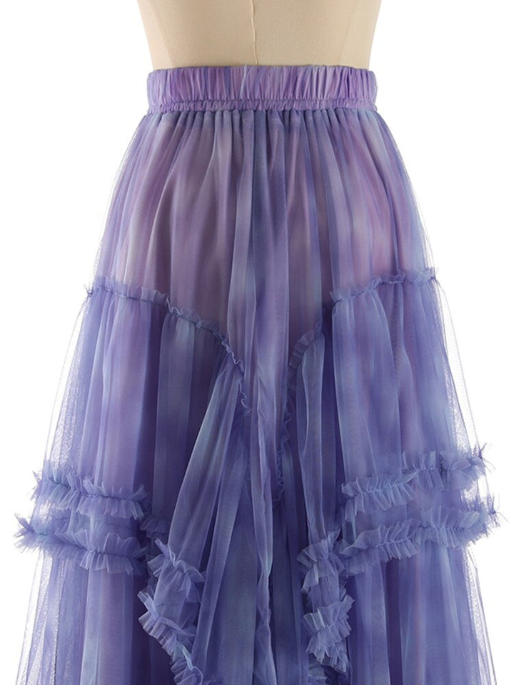 Gradient Skirt For Women High Elastic Waist Spliced Mesh Skirts Fashion Tide Female Clothing