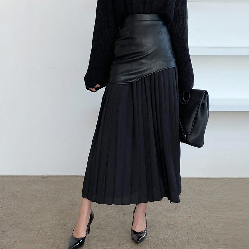 Leather patchwork contrasting half skirt