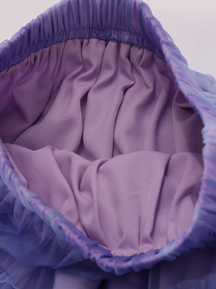 Gradient Skirt For Women High Elastic Waist Spliced Mesh Skirts Fashion Tide Female Clothing