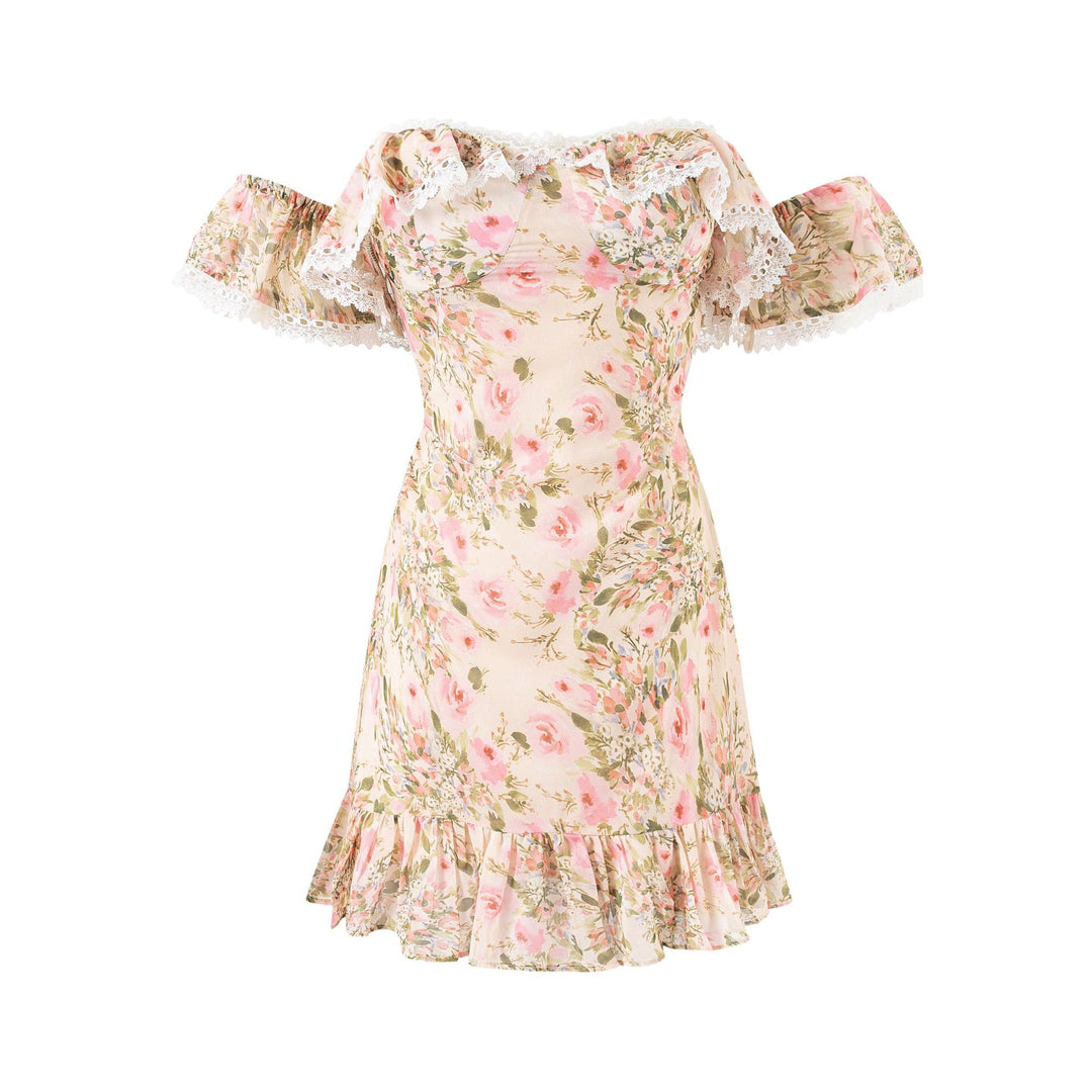 Lace lace floral slimming short skirt dress