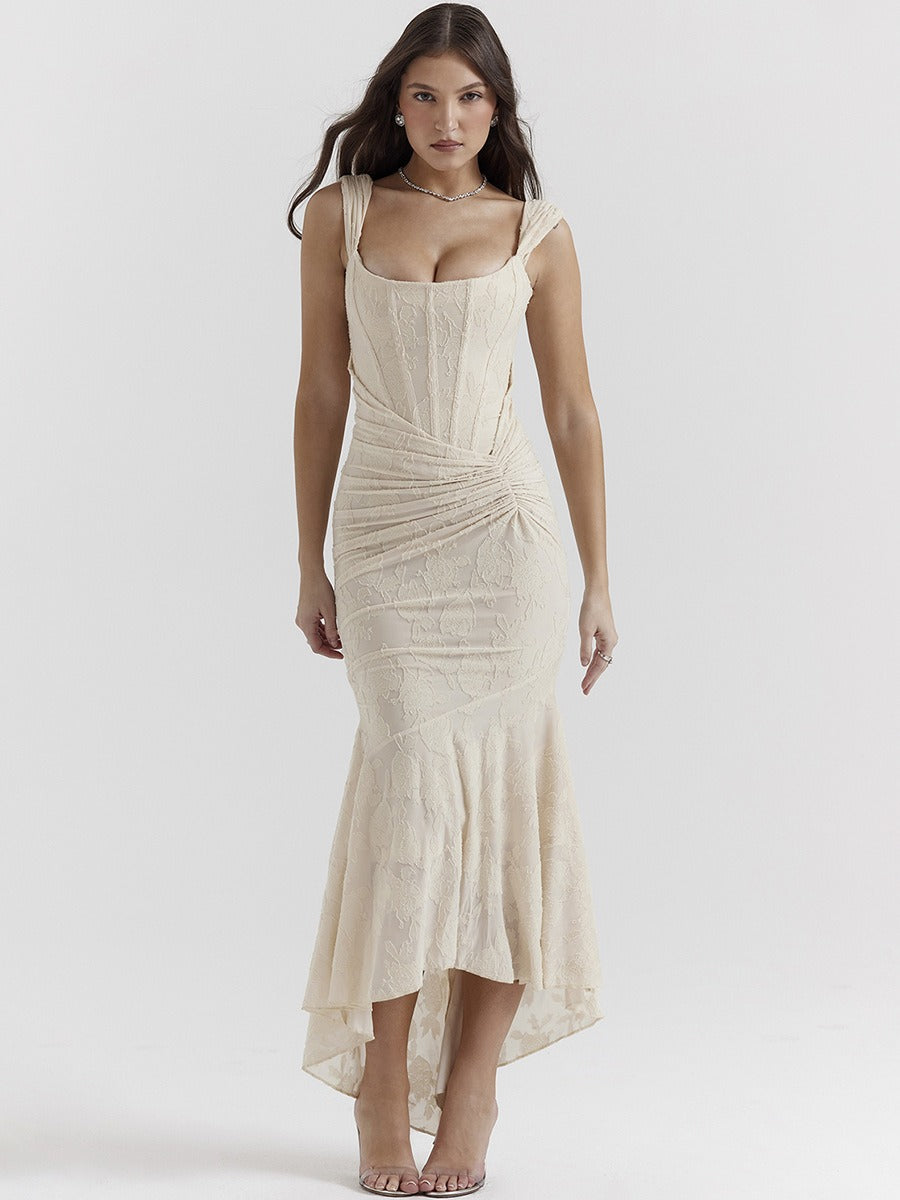 Lace fishbone suspender dress, slim fit, buttocks wrapped, fishtail dress, French dress, female
