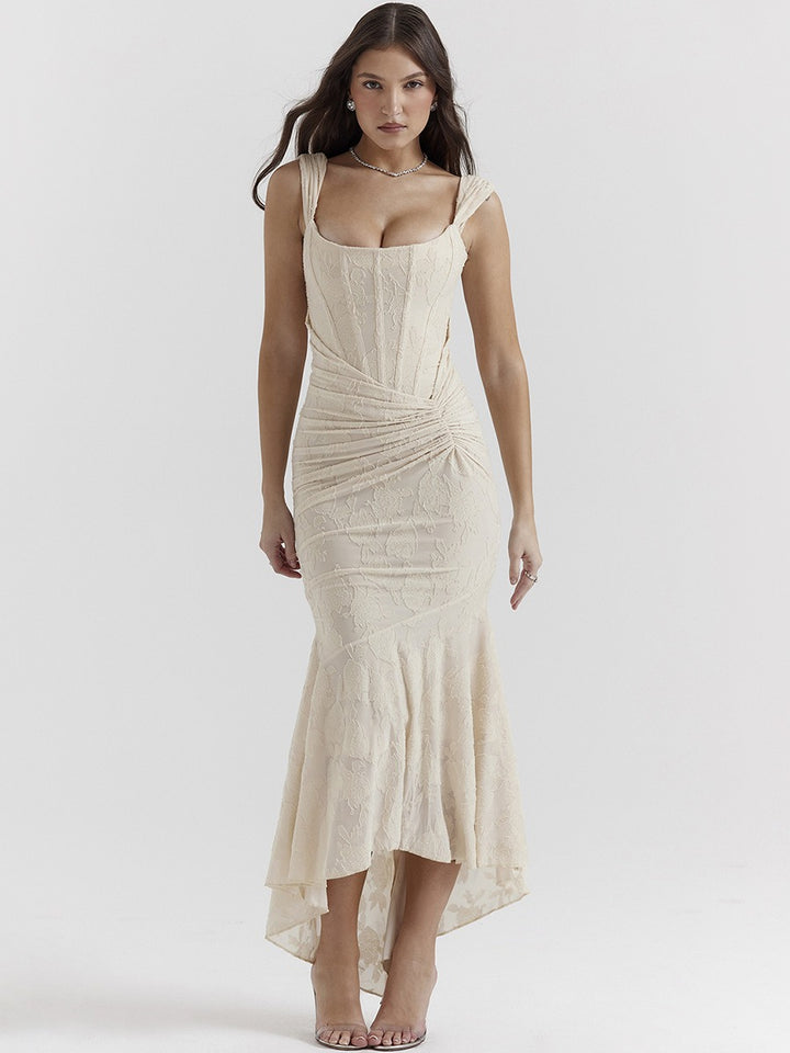 Lace fishbone suspender dress, slim fit, buttocks wrapped, fishtail dress, French dress, female