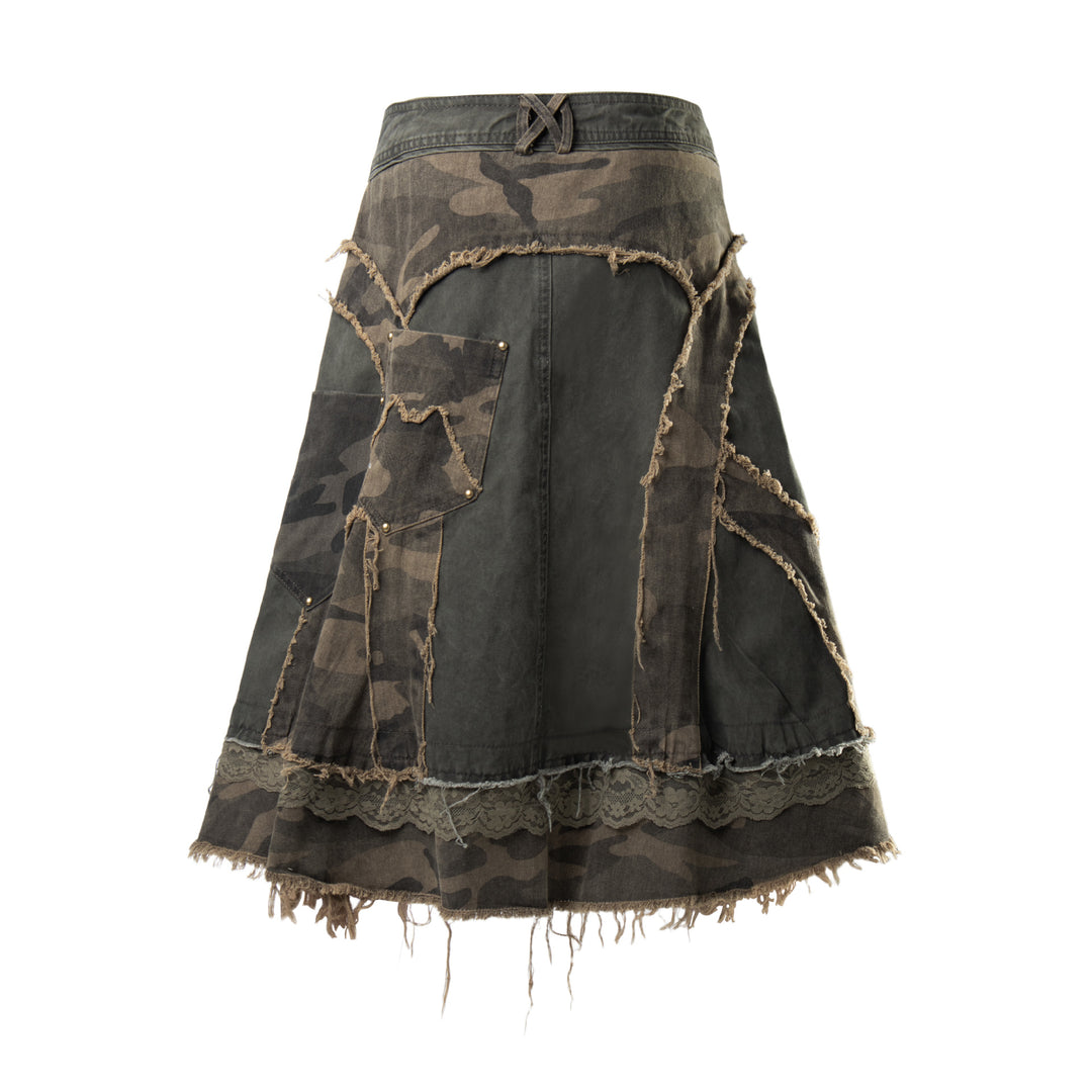 Rivet camouflage half body skirt long skirt for women