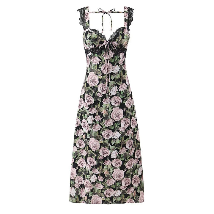 Printed lace camisole jumpsuit long skirt