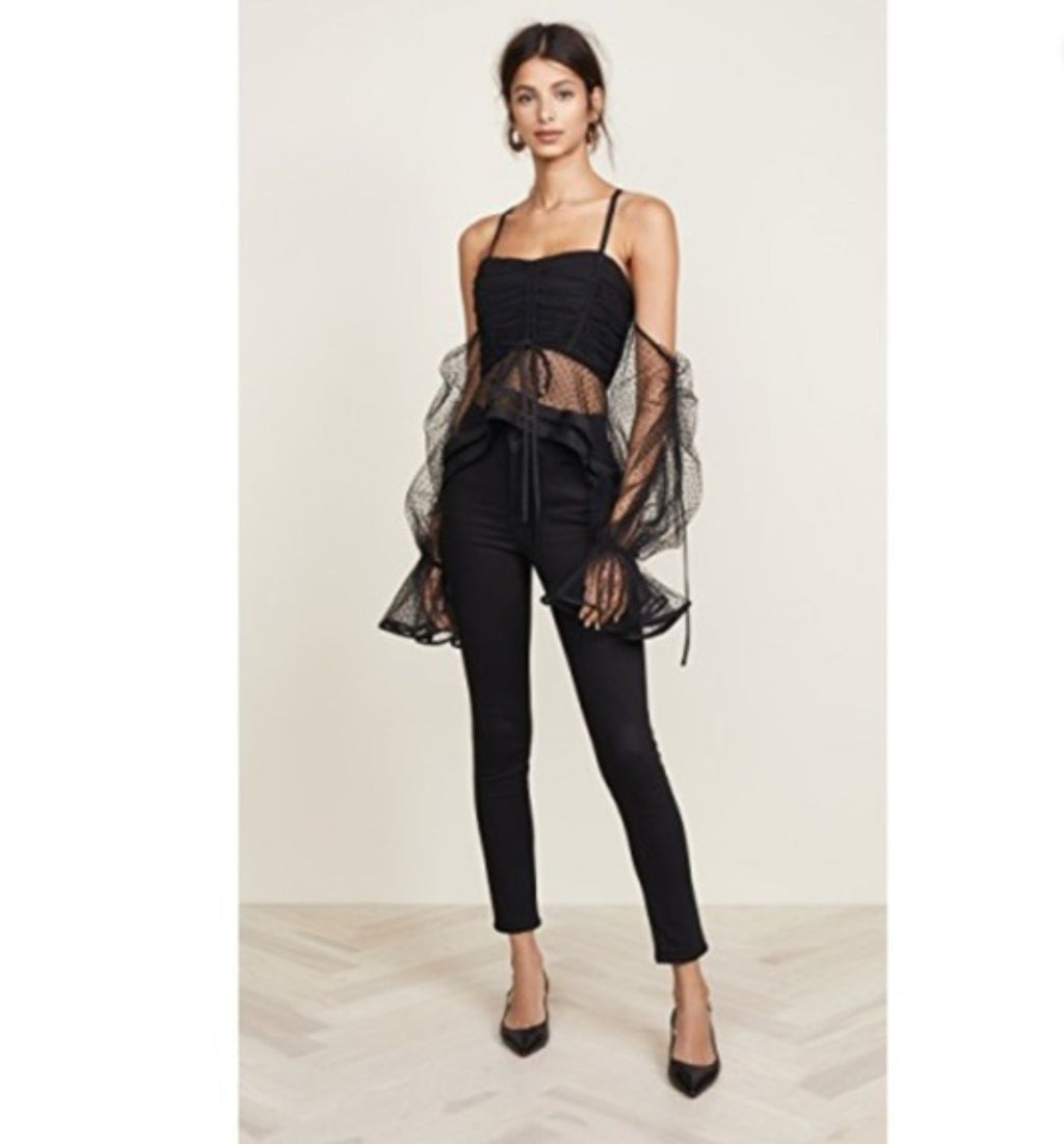 Black Polka Dot Mesh Crop Top