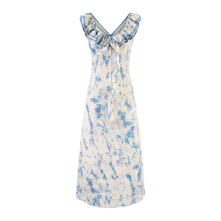 V-neck ruffled ribbon dress