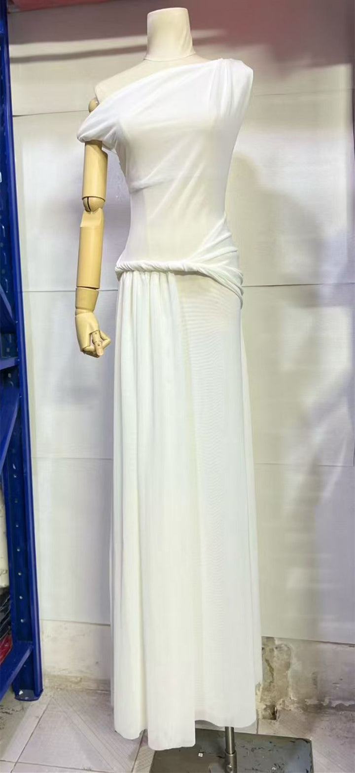 Twisted ribbon slim fit hip hugging knitted dress long skirt