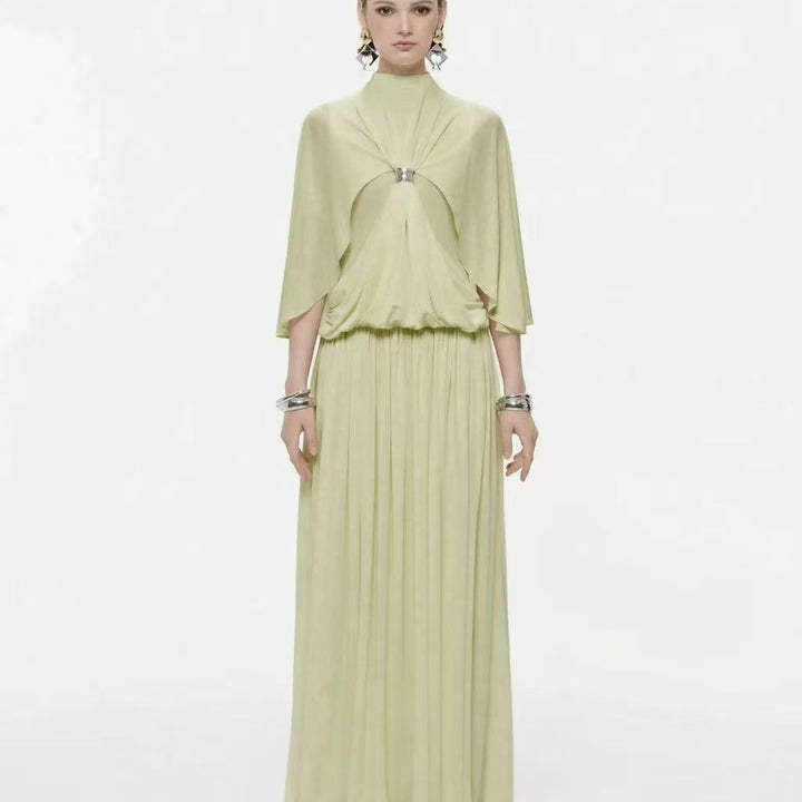 Silver button pleated cloak long skirt formal dress