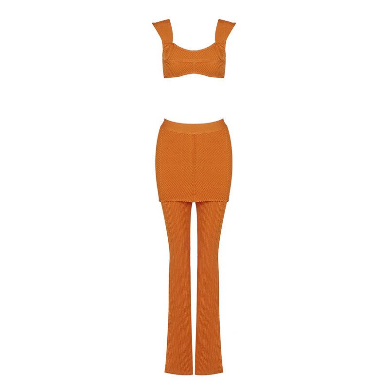 Tank Top Pants Two Piece Set Camisole Stretch Knit Flare Pants Bandage Crop Tops Full Length Pants Suit New High Quality