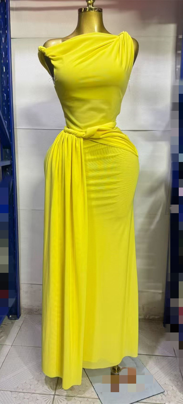 Twisted ribbon slim fit hip hugging knitted dress long skirt
