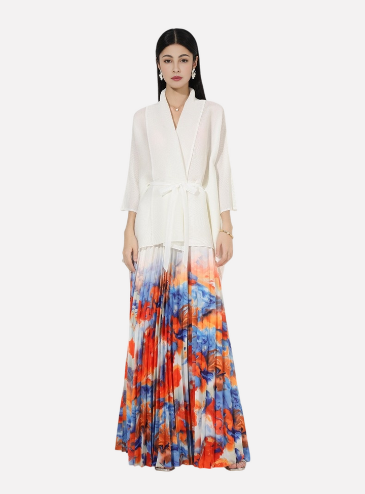 Wrinkle print lapel tie long sleeved top for women&