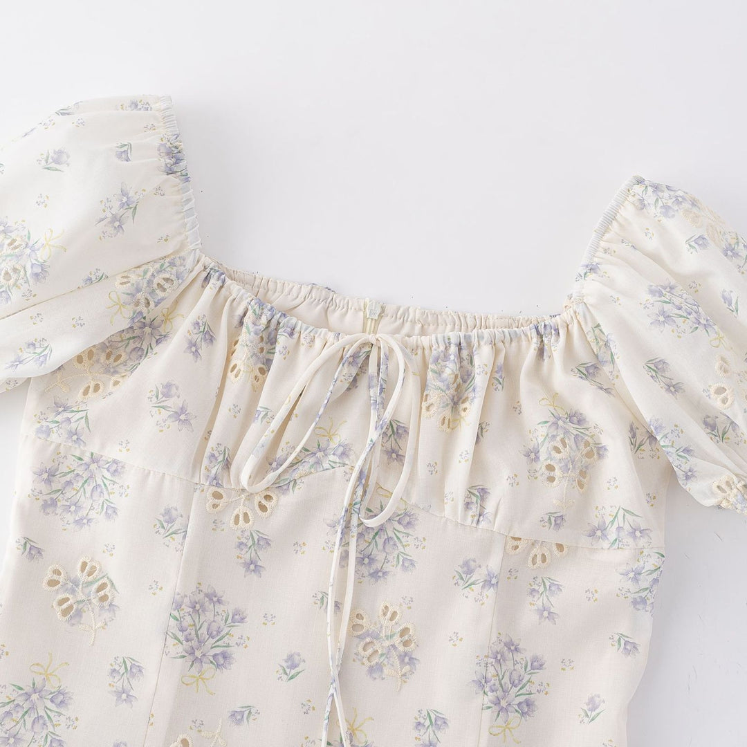 Long skirt sexy square neck floral dress
